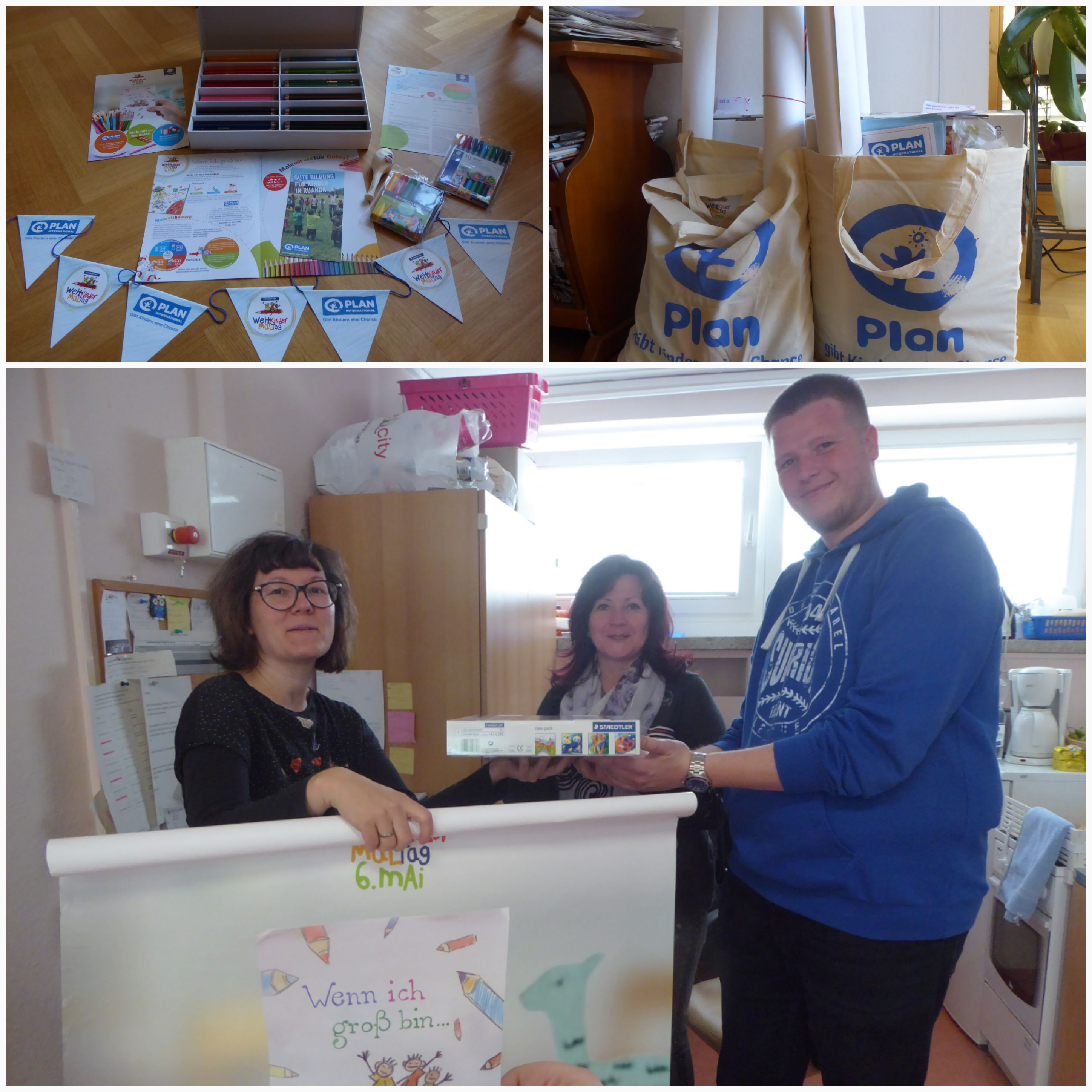 Heute, zum Weltkindermaltag am 06. Mai, haben wir die ersten Materialpakete an zwei Kindereinrichtungen und eine Kinderyoga-Gruppe, die auf unsere Initiative hin an der von Staedtler ins Leben gerufenen Aktion „Male mit und tue Gutes“ teilnehmen, verteilt. Insgesamt werden sich Kinder aus zwei Kindergartengruppen, 2 Grundschulklassen und eine Kinderyoga-Gruppe beteiligen. Wir sind schon auf die tollen Bilder gespannt!